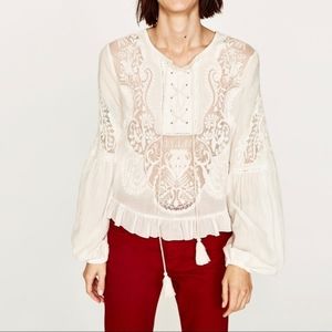 Zara lace top with balloon sleeves